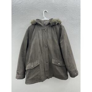 Womens Forecaster of Boston Jacket Size Petite Large Brown Zip Up Fur Trim Hood